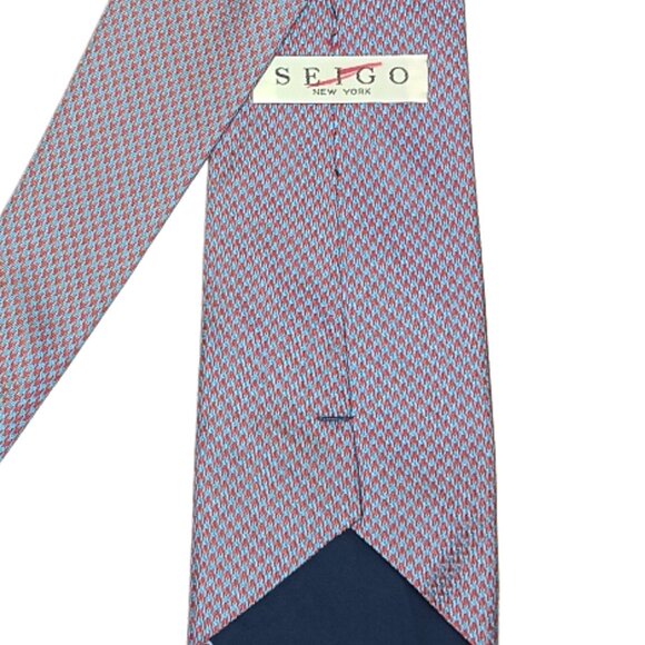 Seigo New York Silk Tie Mens 58.5” Blue Rustic Orange Houndstooth Japan Wide New - Picture 4 of 4